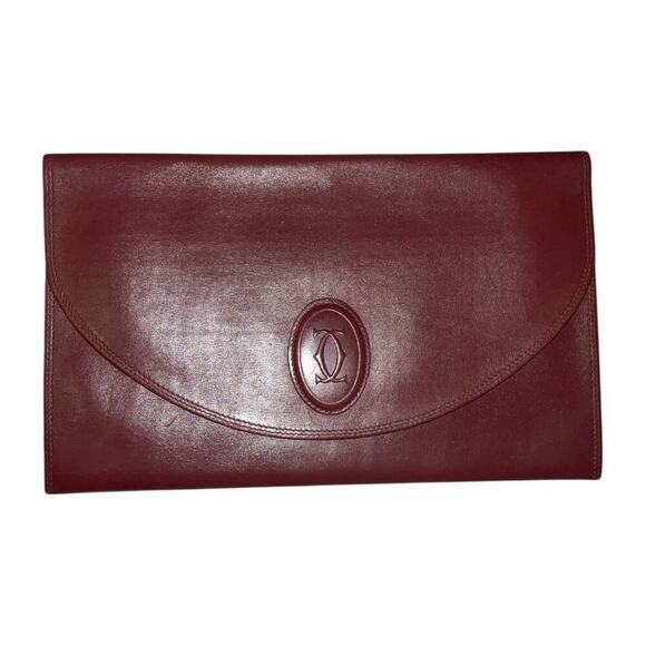 Cartier Vintage Bordeaux Red Leather Clutch Bag W/ Card & Dust bag - Picture 2 of 13
